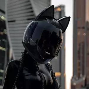 고양이 풀페이스 헬멧 스쿠터 하이바 배달 오토바이 여자 우먼 라이더 귀 여성 캣