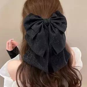 쉬폰 펄 3단 블랙 리본 헤어 집게핀 X2개 예쁜 머리핀