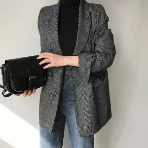 여자 루즈핏 하프 체크 자켓 간절기 봄 가을 출근 외출 데일리 여성 캐주얼 블레이저 아우터