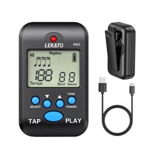 LEKATO 디지털 메트로놈, 충전식 LCD 전자 미니 M65 사람 목소리, 클립형, 10비트 사운드, 볼륨 조절 가능, 피아노 기타 플루트 바이올린 드럼용 휴대용 (블랙)