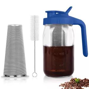 콜드브루 커피 메이커 1.9L 64oz 메이슨자 유리 피처 스테인리스 필터