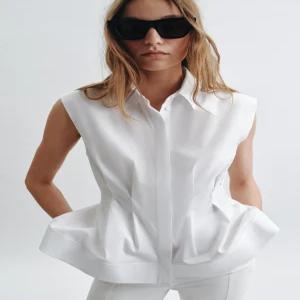 ZARA ZW 컬렉션 슬리브리스 플리츠 셔츠 - 화이트 6095/982/250