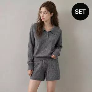 [페이지플린] 울 터치 케이블 카라 니트 숏팬츠 세트_P6CSE003C