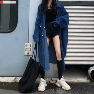 데님 가을코트 오버핏 청 가을 포켓 트렌치 롱코트 롱자켓 루즈핏