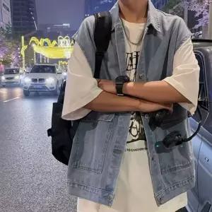 오버핏 베스트 연청 레이어드 남자 블랙 조끼 데님 청