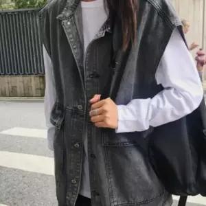 여자조끼 여자베스트 도도한 베스트 시크하고 오버핏 블랙진 데일리