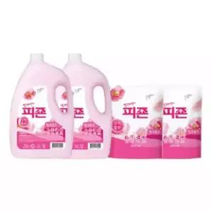 피죤 섬유유연제 용기 핑크로즈, 4.21L, 2개 + 리필, 2.3L, 2개