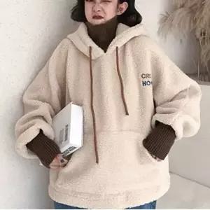 라운드티 겨울 필수 아이템 여성 양털 후리스 따뜻한 후드티