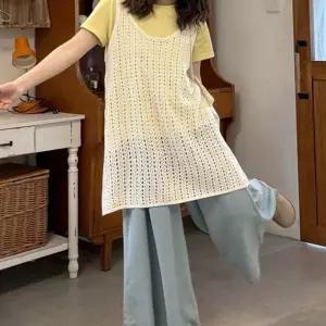(올핀)여성 니트 펀칭 롱조끼 여름용 그물 베스트 2컬러