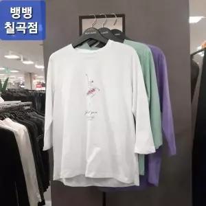 케이티알파쇼핑뱅뱅 HC09 여성 7부 봄신제품 발레리나 티셔츠 면60의 두껍지않은 봄 7부소매 라운드 프린트
