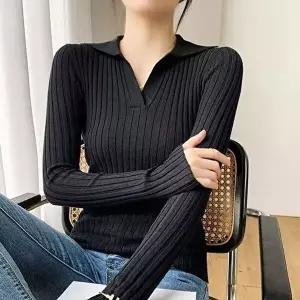 레이스나시 어셩 브이넥 슬림핏 카라 긴팔티셔츠 목이길어보이는