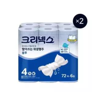 크리넥스 빨아쓰는 위생행주 블루 72매 X 6롤 1EA +1EA