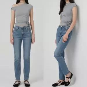 친절한탄씨 여성데님팬츠 여성 슬림핏 캣워싱 스판 일자 데님 롱팬츠 여성데님팬츠 여성청바지