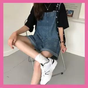 데님청 멜빵코디 청 멜빵반바지 멜빵 밑단접힌 오버롤 귀여운 청바지 여름 데님 큐트