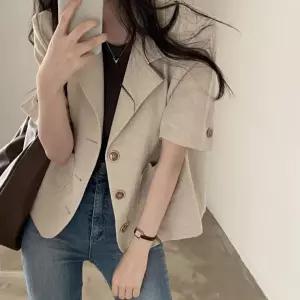 자켓 린넨 반팔 여성 아우터 린넨자켓 여름 테일러드 숏