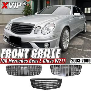 XVIP 크롬 실버 GTR 스타일 프론트 범퍼 그릴, 메르세데스 벤츠 E W211 E320 E63 2003-09 AMG 어퍼