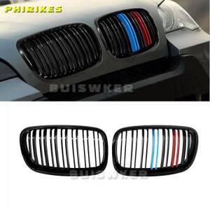 BMW X5 X6 E70 E71 광택 블랙 자동차 범퍼 신장 그릴 전면 더블 슬랫 2008-2013 레이싱