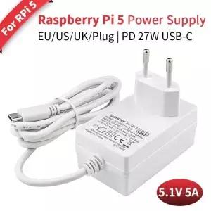라즈베리 파이 5 전원 공급 장치 USB C 타입 충전기 / 4B RPI 용 EU 미국 영국 플러그 27W 5.1V 5A