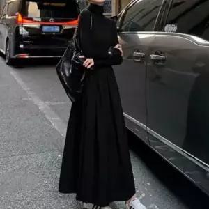 플레어 여행 가을 데일리 반목 하객룩 원피스 여자 슬림핏 간절기 나들이 해외 긴팔 롱