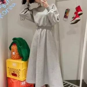 간절기 나들이 긴팔 허리밴딩 체형커버 가을 맨투맨 하객룩 롱원피스 라운드넥 데일리