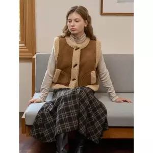 올리브데올리브 페이크 FUR 트리밍 스웨이드 무스탕 조끼 OW5WVA90 1200976