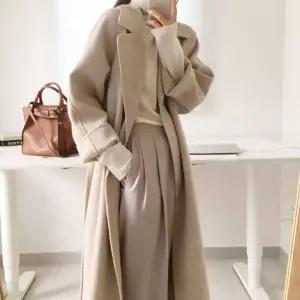모직 코트 롱 여성 보온성 허리끈 클래식 외출 일상