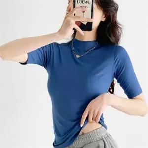 데일리 여성 반목 티셔츠 시원한 여성 5부 티셔츠 레이어드 슬림핏