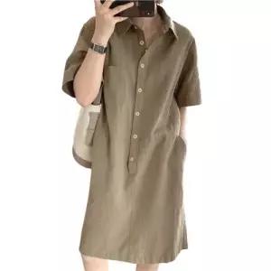 반팔 카라넥 여름 원피스 단추 버튼다운 박스핏 일상 캐쥬얼 미디