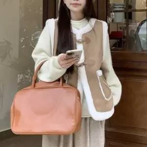 무스탕조끼 여성 떡볶이 단추 무스탕 양털 조끼 캐주얼 베스트