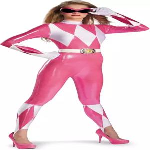 변장 의상 마이티 모핀 파워레인저 핑크 레인저 사시 여성용 성인 바디수트