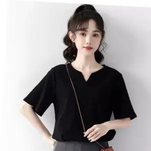 여성 반팔티 브이넥 베이직 여름 티셔츠 데일리 무지 상의