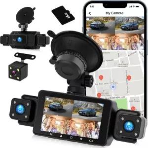 NHOPEEW 4채널 Dash Cam 전후방 내장 좌우 3 IPS 스크린 카메라 차량 360 5G WiFi 및 앱 제어 8 IR 야간