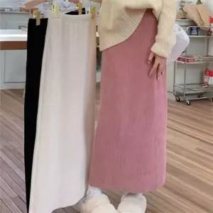 [하프클럽/]베이직 여성 롱 스커트 데일리 코듀로이 치마 밴딩 겨울 골지