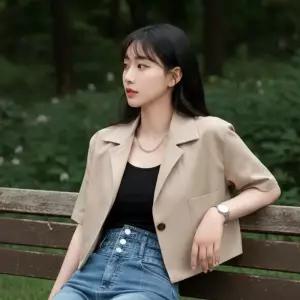 [라일리여성의류] Rly 여름  자켓 오버핏 반팔 크롭 썸머 아우터