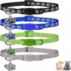 4PCS 분리형 고양이 목걸이 방울이 달린 반사 수컷과 암컷 발 펜던트가 있는 6-9인치