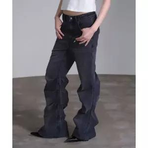 PRENDA SHIRRING BOOTS CUT DENIM PANTS BLACK