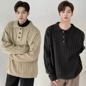 [리빌모아]남자 캐주얼 루즈핏 단추 골지 카라 니트 DMES-TSA-STS14291051-R