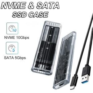 M.2 NVME SATA SSD 인클로저 USB 3.1 Gen 1 10Gbps C타입 투명 외장 어댑터 2230/2242/2260/2280 도구  Enc