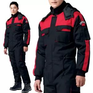 M- KSK-26 겨울 일체형 작업복 정비복 검정+빨강 스즈끼복 우주복 패딩 근무복 현장복 빅사이즈 방한복 일