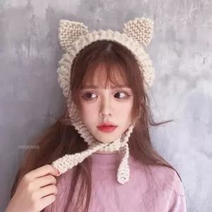 고양이귀 니트 귀도리 귀여운 뜨개질 겨울 방한 패션모자