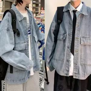 루즈핏 남성 데님 자켓 간절기용 빅포켓 청자켓 오버핏 캐쥬얼