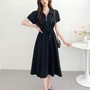 하객 데일리룩 여성드레스 퍼프소매 허리스트링 셔츠 롱원피스 2컬러