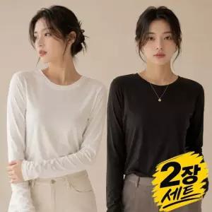 [2장세트] 여성 레이온 스판 데일리 라운드 긴팔 티셔츠 A24T110