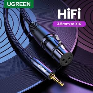 UGREEN XLR to 3.5mm 마이크 오디오 HiFi 케이블 Female Mini Jack 캠코더 용 Aux Mic 코드 DSLR 카메라 컴