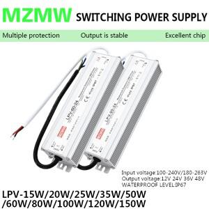 IP67 방수 스위칭 전원 공급 장치 LPV 15W 25W 35W 50W 60W 80W 100W 120W AC/DC 12V 24V 48V 정전압 LED