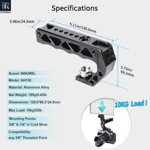 INNOREL AH130 탑 핸들 (1/4인치, 3/8인치 나사산, 3개 콜드슈 포함), ARRI 및 카메라 케이지용 편안한 인