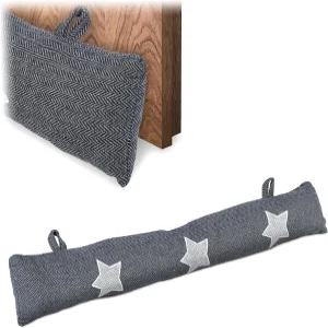 별 모양이 있는 Relaxdays 소프트 도어 바람막이 냉기 차단 베이스 오프닝 창문 쿠션 76cm 모래 채움 회색