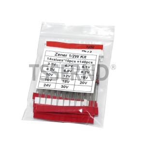 140pcs=14값x10pcs 1/2W 0.5W 제너 다이오드 3.3-30V 모듬 모음 세트  전자 diy 키트