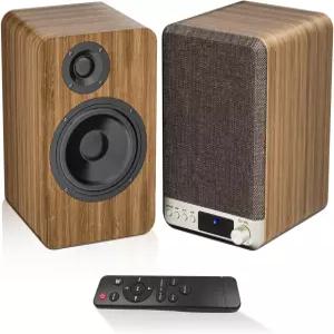 오로플러스 액티브 북쉘프 스피커 3.5인치 우퍼 30W*2 턴테이블용 파워드 AUX/RCA/BT 유선 및 무선 입력