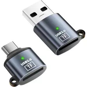 QIANRENON Micro SD Card Reader USB C to Adapter Type TF Camera Memory 480Mbps 키체인/Al Casing/LED